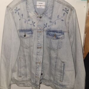 Old navy light wash denim jean jacket size xl eyelet floral